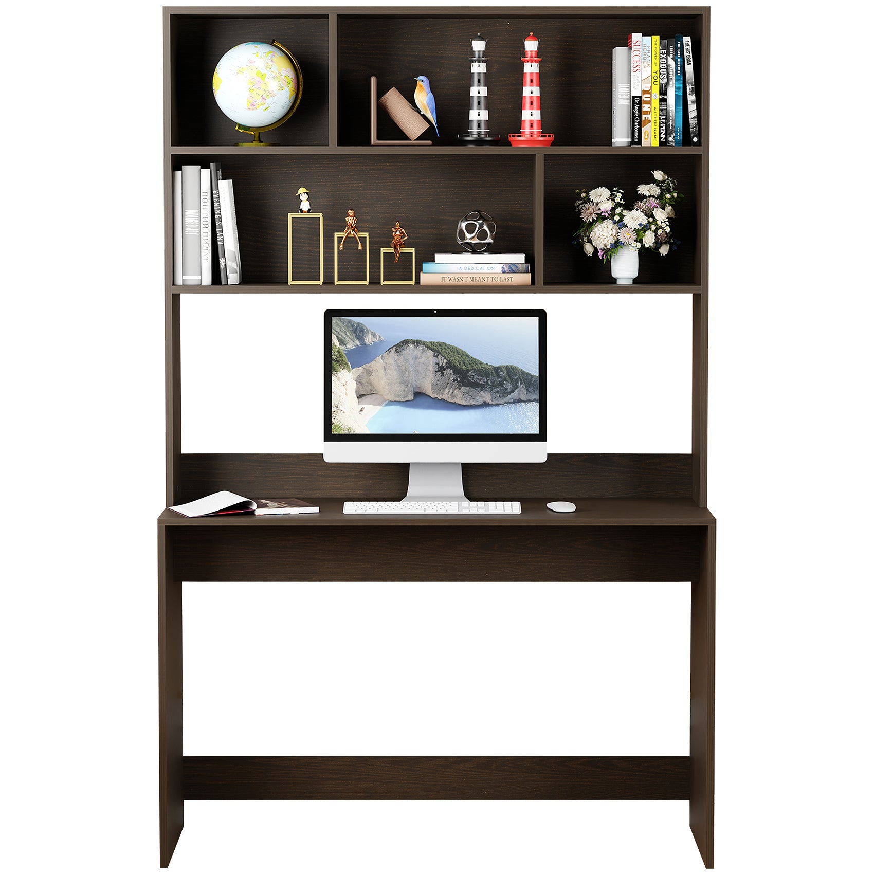 Lukzer Home Office Computer Desk with Bookshelf – ST-008 (Engineered Wood, Oak Brown/White/Wenge)