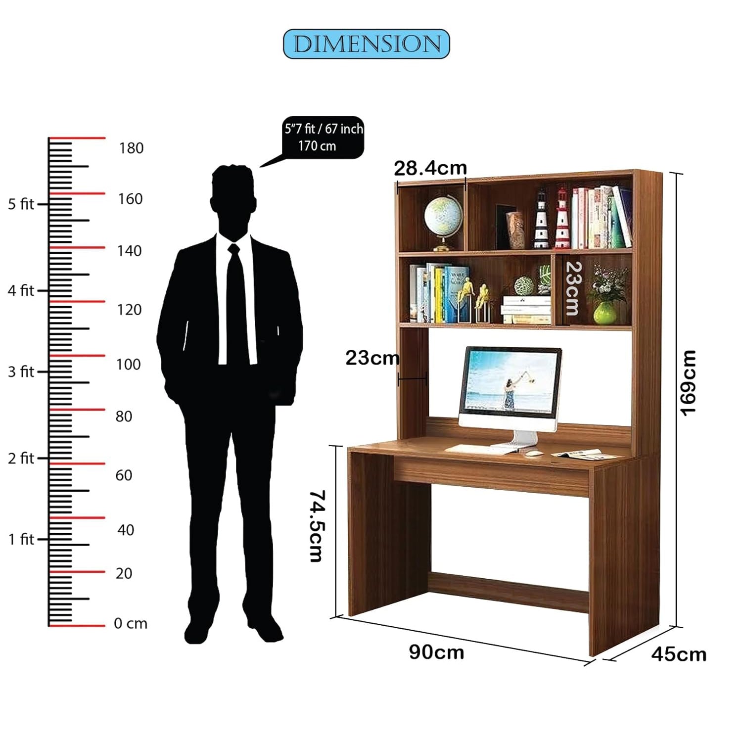 Lukzer Home Office Computer Desk with Bookshelf – ST-008 (Engineered Wood, Oak Brown/White/Wenge)