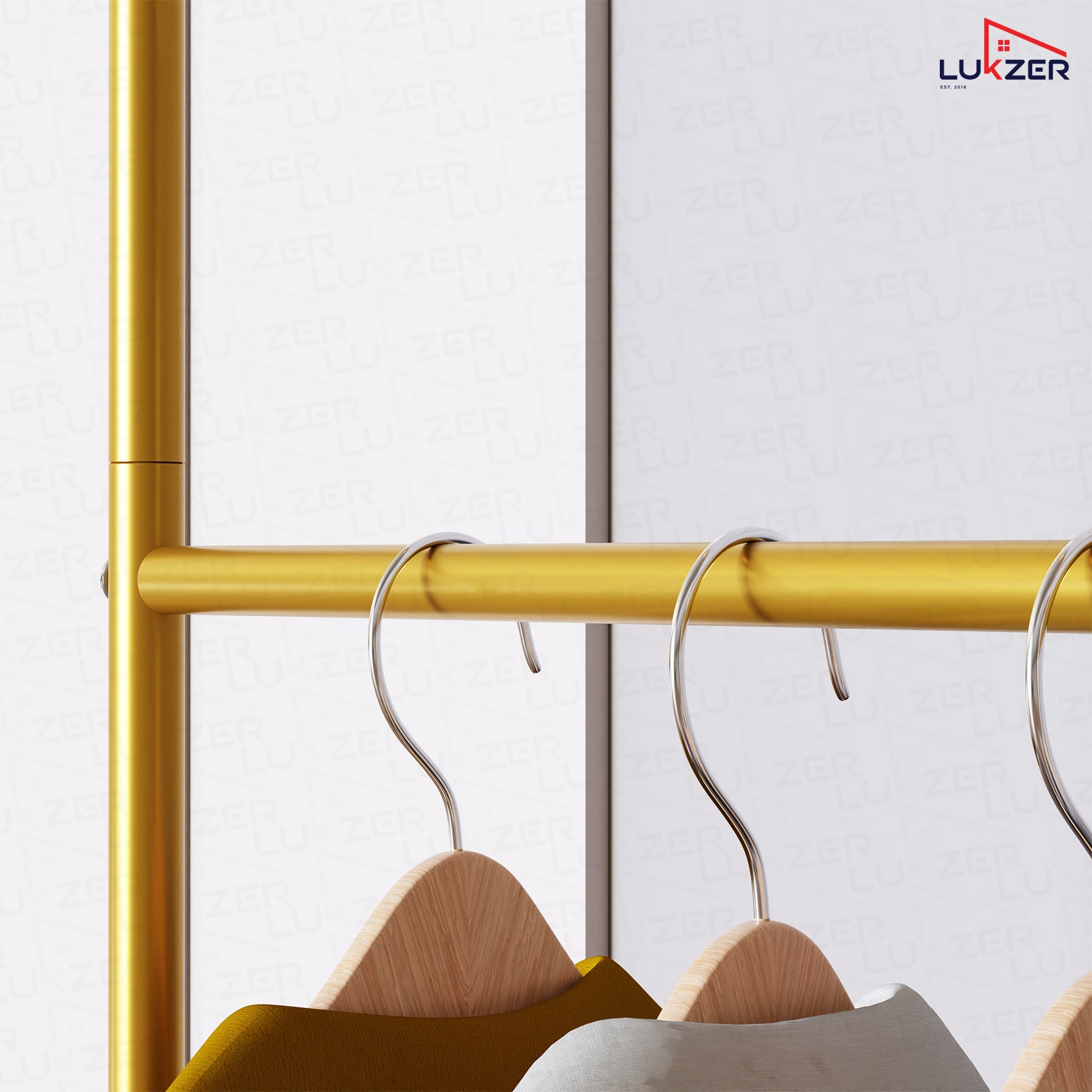 Lukzer Multi-Purpose Metal Garment Stand with Multi-Level Hanging Bars – 145x109x40cm (Black/Gold/White, Model: MGS-005)