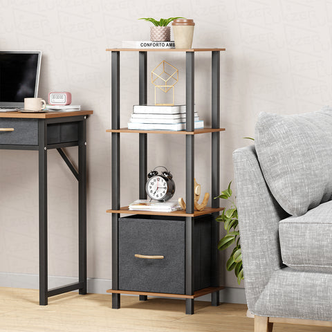 Lukzer Multipurpose Storage Rack – Metal Frame with Fabric Drawers (White/Oak Brown/Wenge, Model: MR-024)