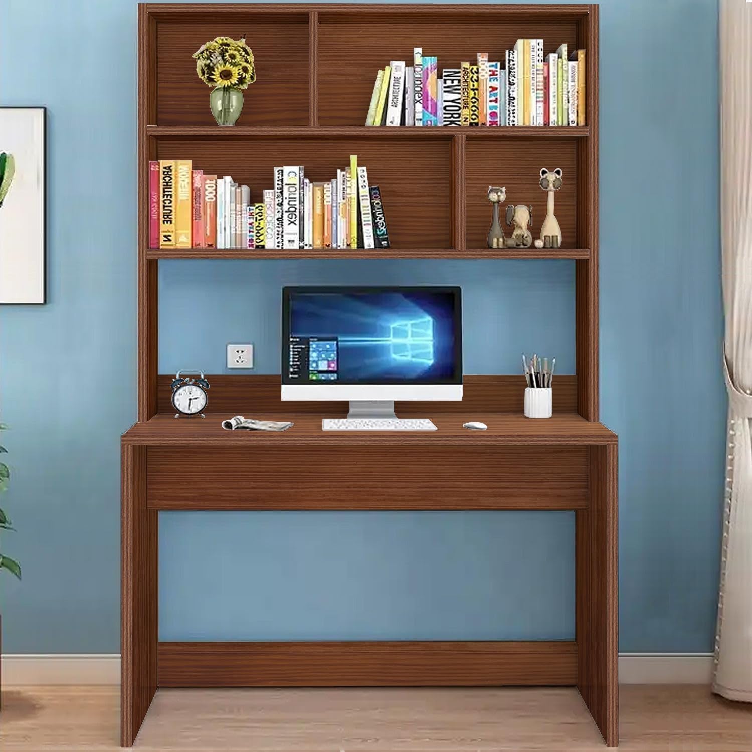 Lukzer Home Office Computer Desk with Bookshelf – ST-008 (Engineered Wood, Oak Brown/White/Wenge)