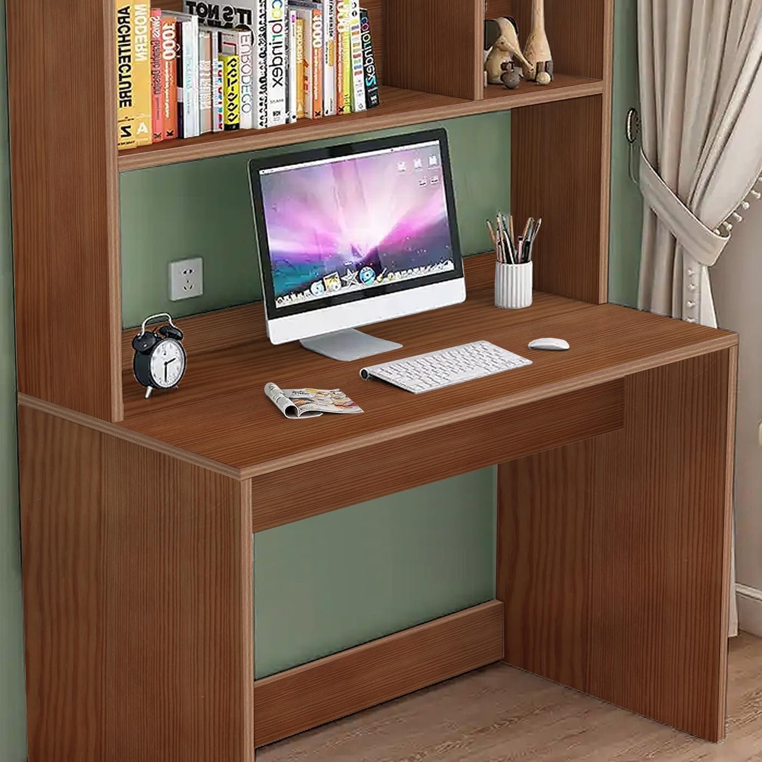 Lukzer Home Office Computer Desk with Bookshelf – ST-008 (Engineered Wood, Oak Brown/White/Wenge)