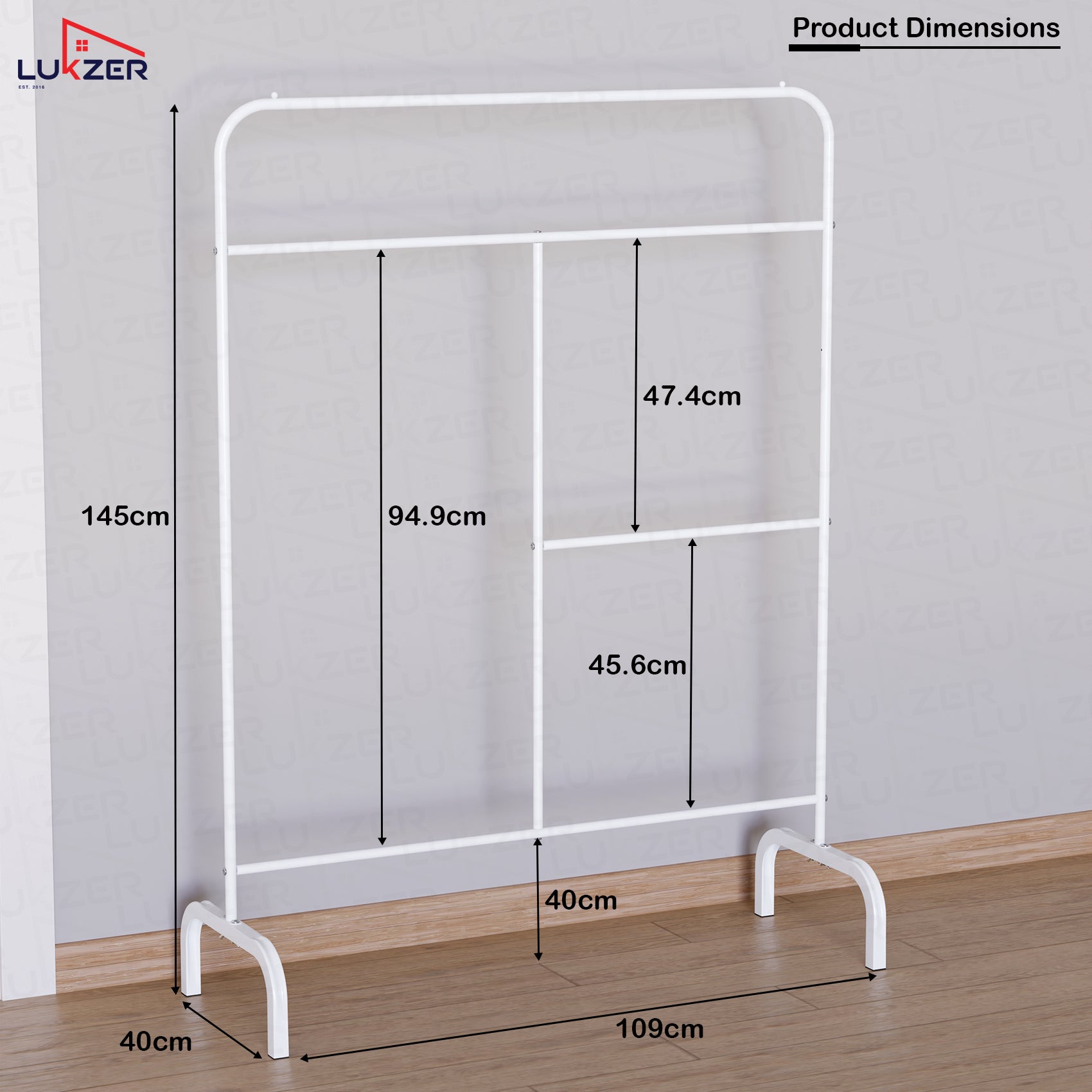 Lukzer Multi-Purpose Metal Garment Stand with Multi-Level Hanging Bars – 145x109x40cm (Black/Gold/White, Model: MGS-005)
