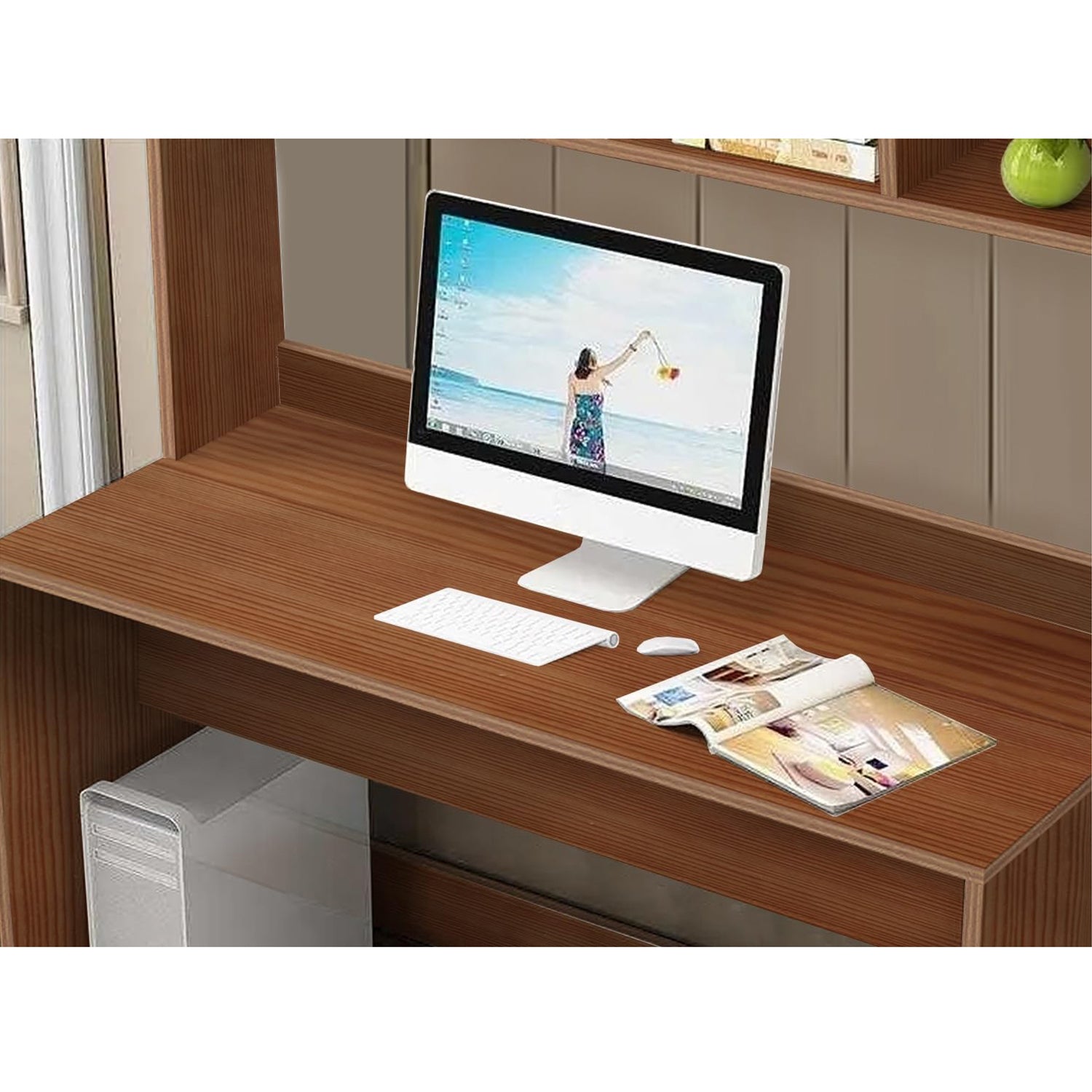 Lukzer Home Office Computer Desk with Bookshelf – ST-008 (Engineered Wood, Oak Brown/White/Wenge)