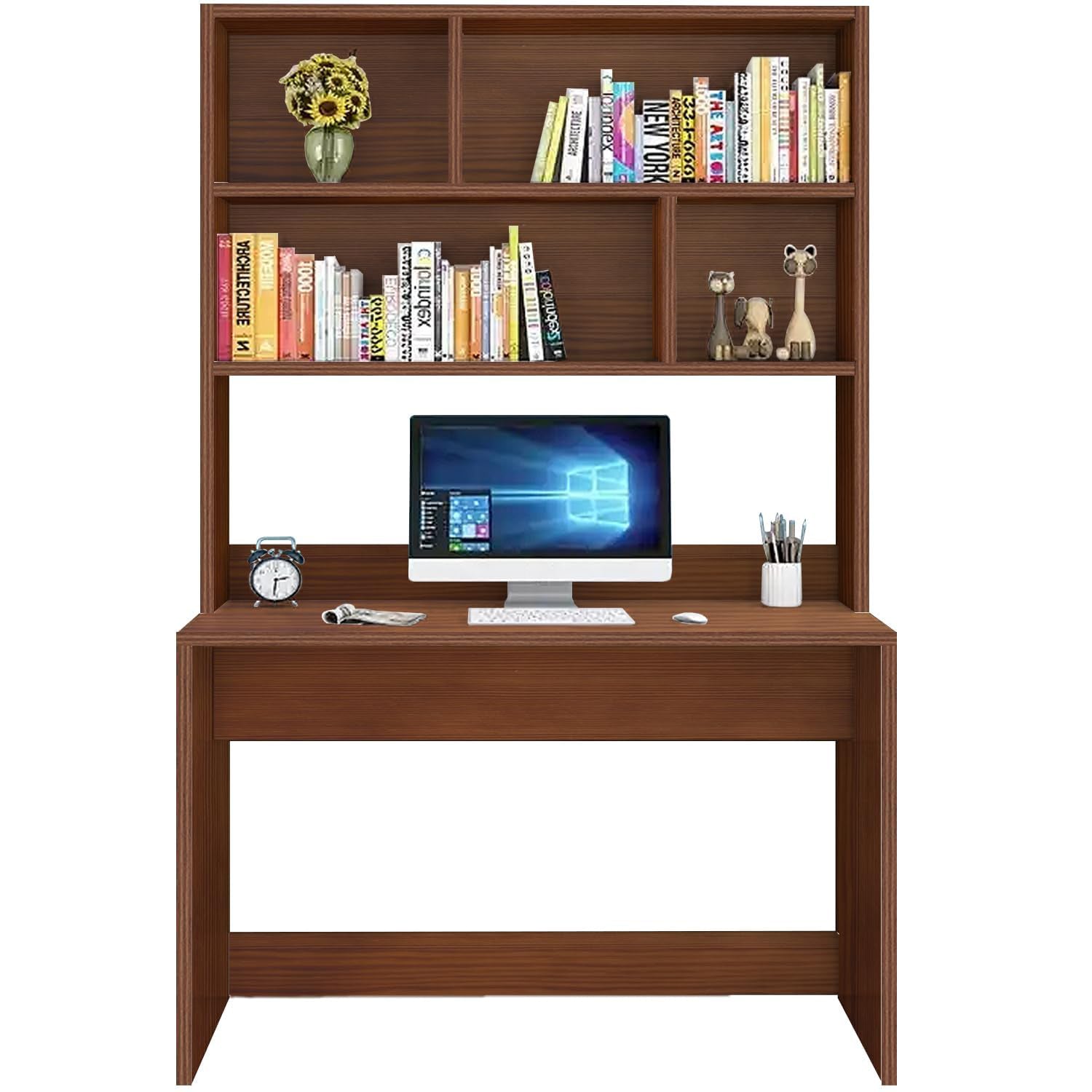 Lukzer Home Office Computer Desk with Bookshelf – ST-008 (Engineered Wood, Oak Brown/White/Wenge)