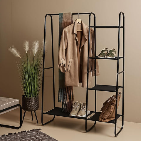Lukzer Multi-Layer A-Frame Garment Rack – 5+1 Storage Shelves (Black, 150x100x39.5cm)