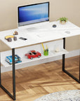 Lukzer Metal Frame Computer Desk – Engineered Wood Top (White Frame/Oak Brown Board, Black Frame/White Board) (Model: STM-005)