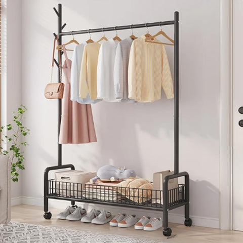 Lukzer Compact Garment Stand – 90cm, Mesh Design, Bottom Shelf (White/Gold/Black)