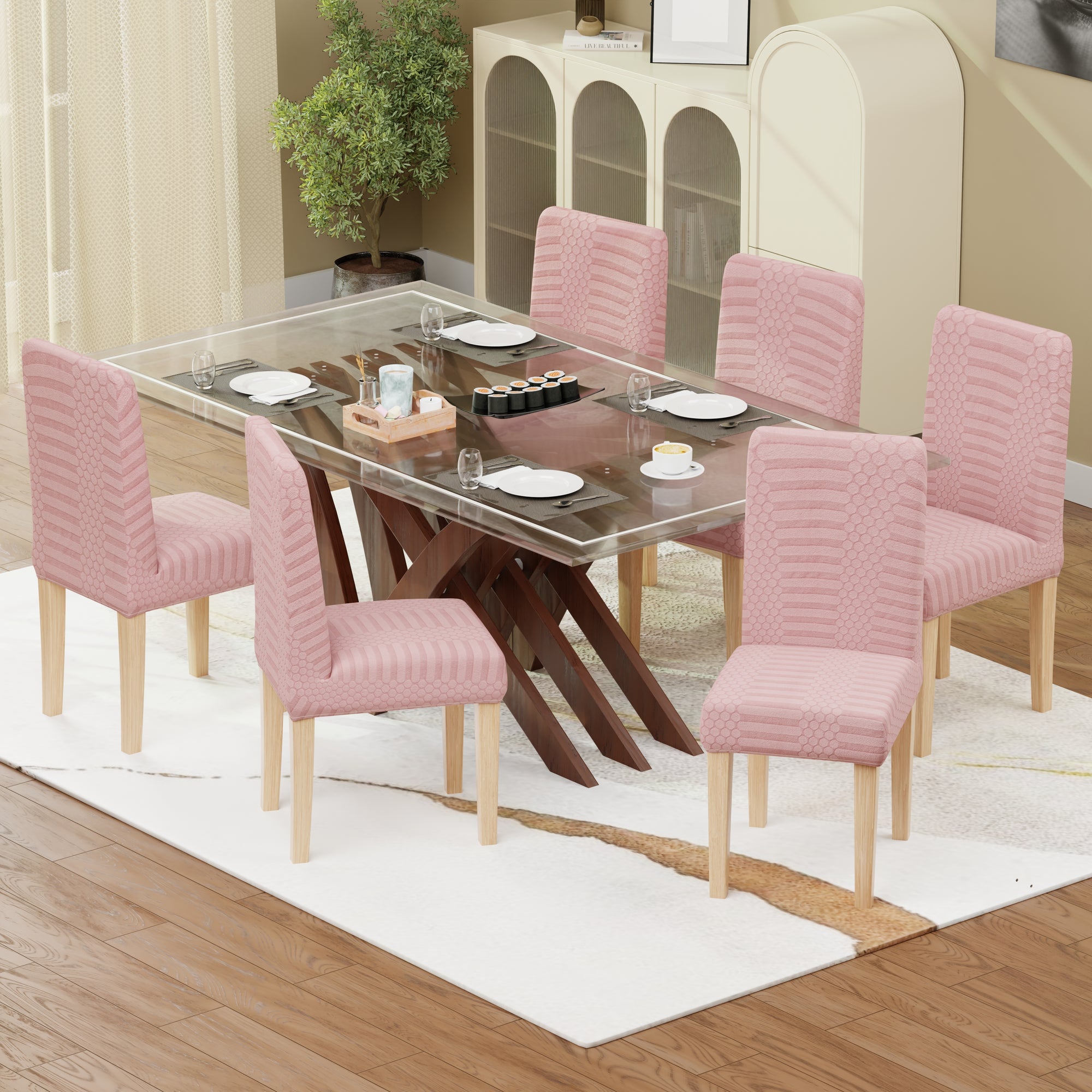 Jacquard Chair Covers (Pastel Dotted Stripe Pattern)