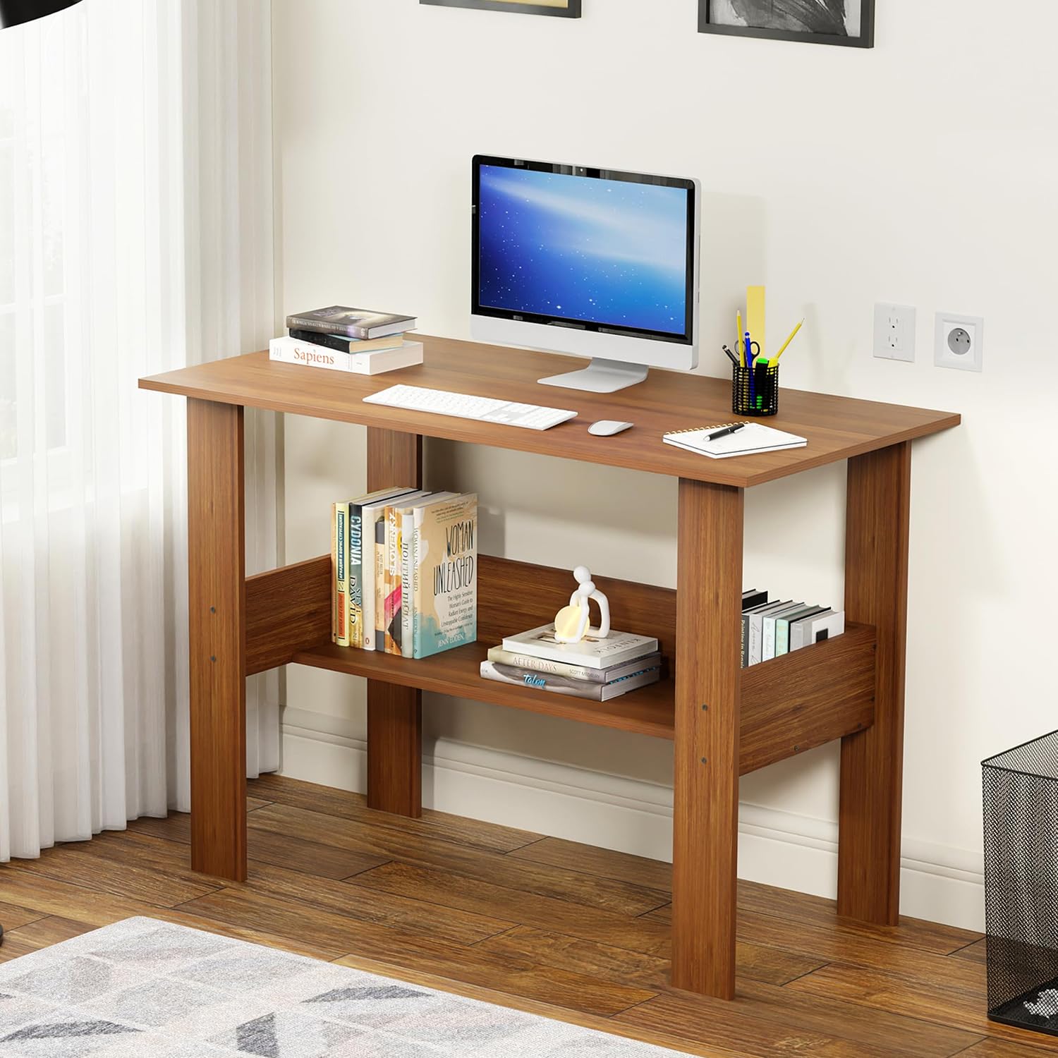 Lukzer Space-Saving Computer Table with Shelf – Modern Design, 7 Colors (ST-004)