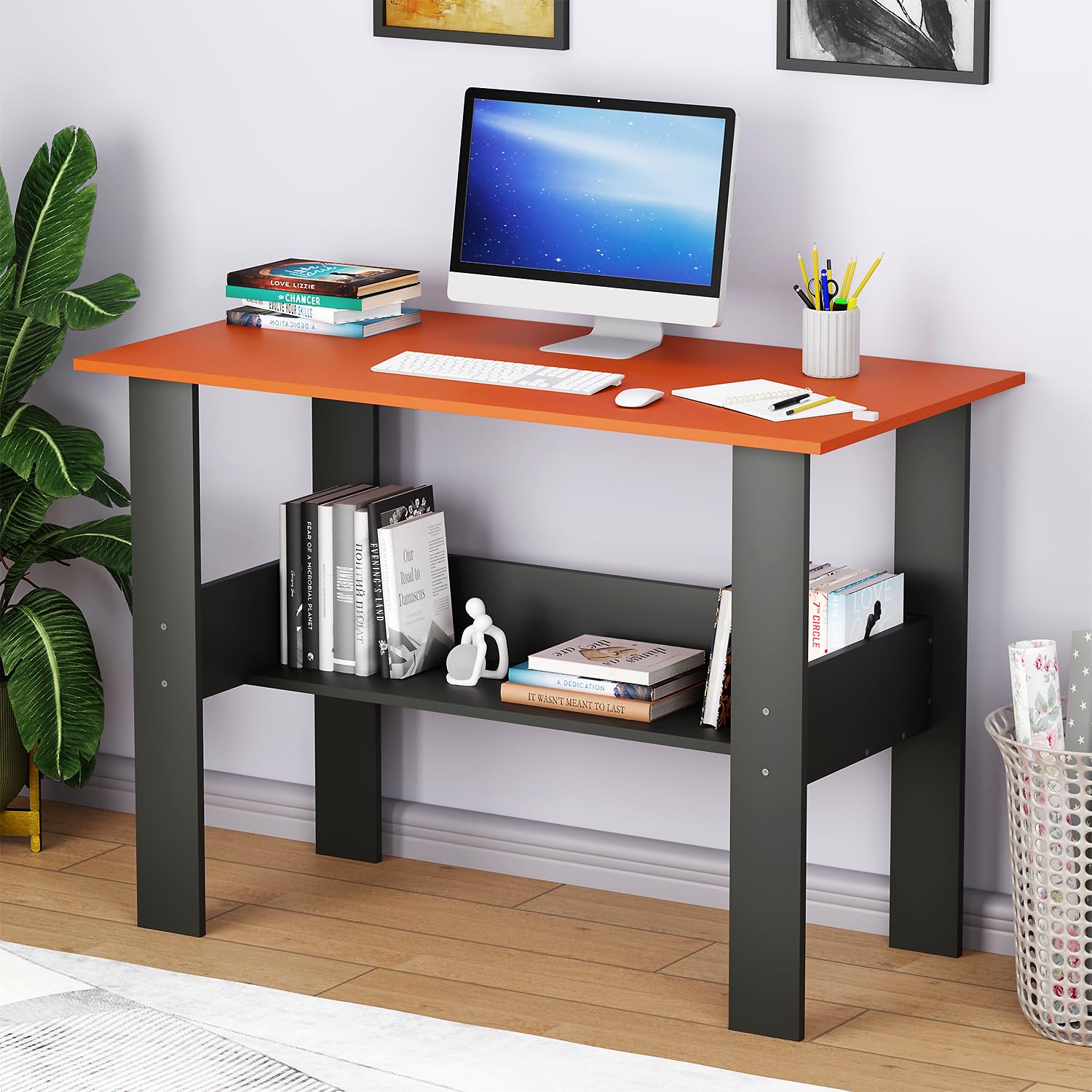Lukzer Space-Saving Computer Table with Shelf – Modern Design, 7 Colors (ST-004)