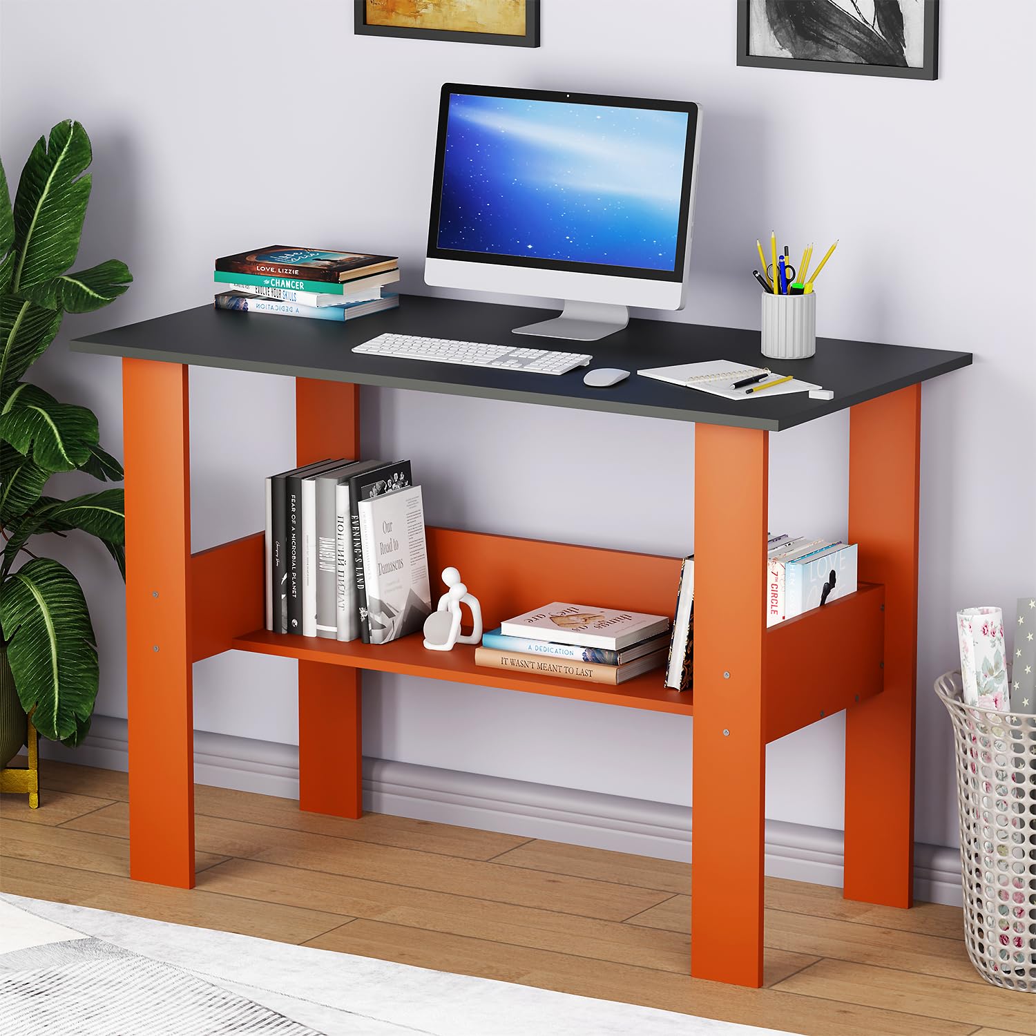 Lukzer Space-Saving Computer Table with Shelf – Modern Design, 7 Colors (ST-004)