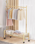 Lukzer Compact Garment Stand – 90cm, Mesh Design, Bottom Shelf (White/Gold/Black)