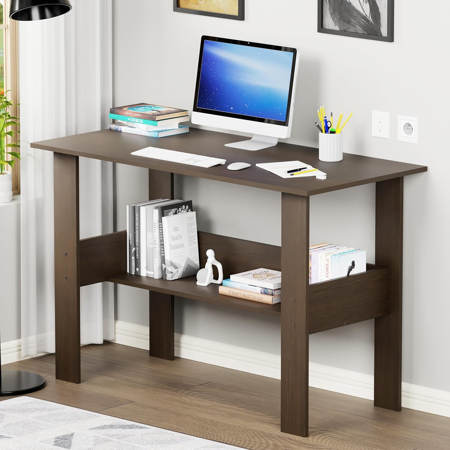 Lukzer Space-Saving Computer Table with Shelf – Modern Design, 7 Colors (ST-004)