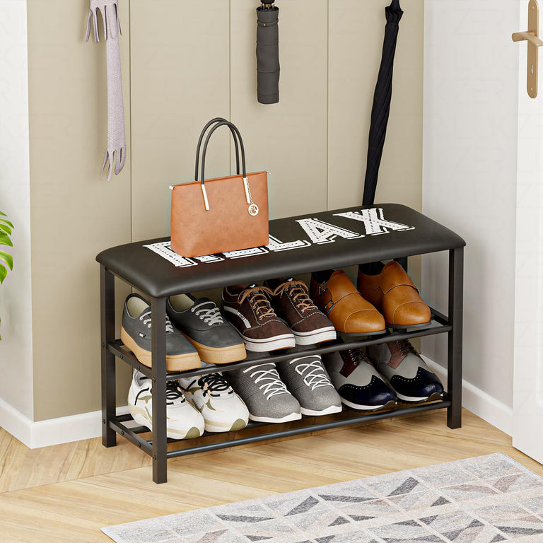 Relaxing Rack 2 Layer Shoe Rack with Bench | (RELAX PRINTED) – LUKZER