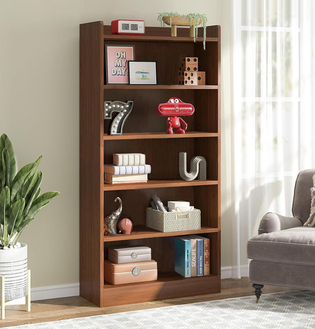 Lukzer 6-Layer Engineered Wood Bookshelf & Open Display Rack – Multi-Purpose Organizer (White, Light Oak & Oak Brown) | MR-007, 136x24x71cm