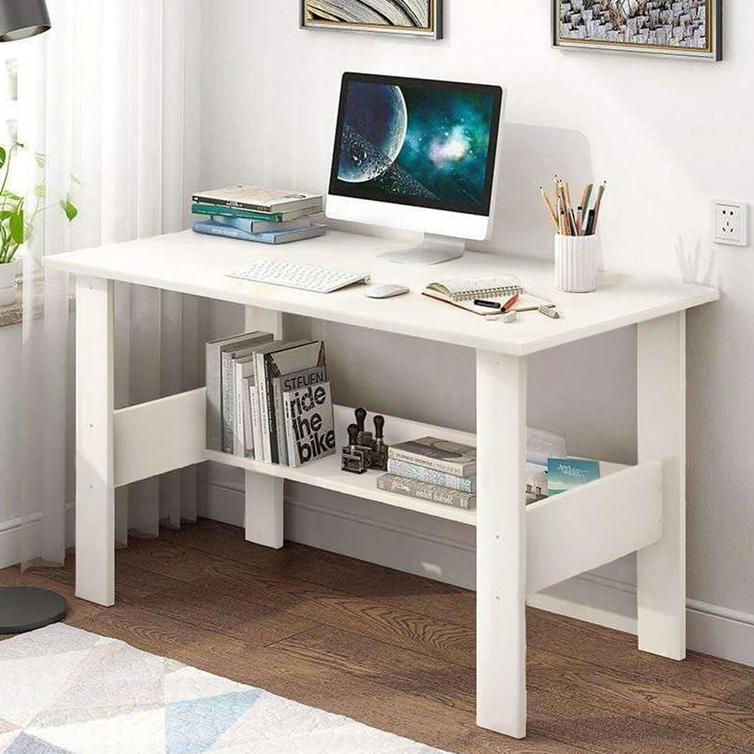 Lukzer Space-Saving Computer Table with Shelf – Modern Design, 7 Colors (ST-004)
