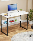 Lukzer STM-004 Sturdy Computer Desk – Metal Frame, Engineered Wood Top (White/Oak Brown, Black/White)
