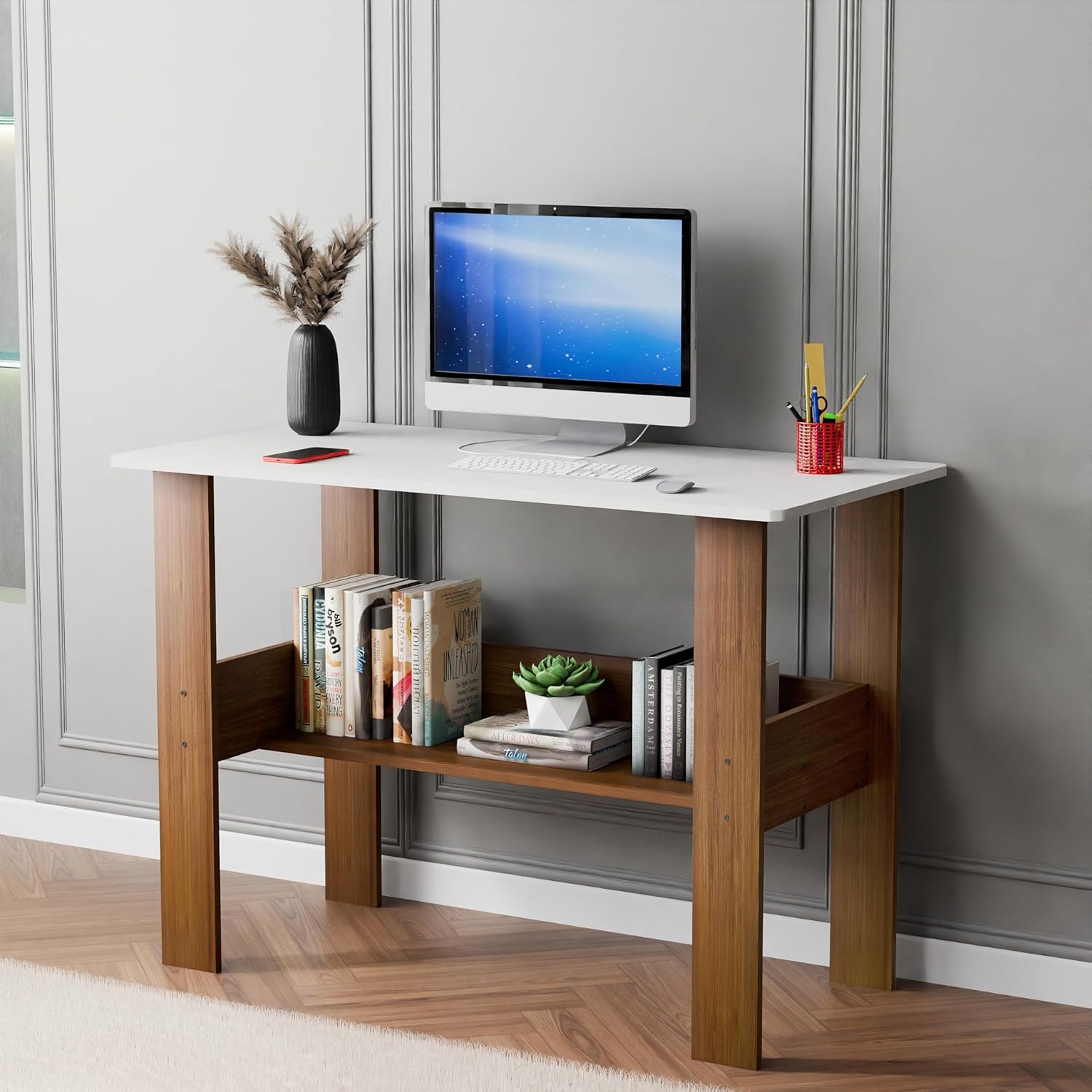 Lukzer Space-Saving Computer Table with Shelf – Modern Design, 7 Colors (ST-004)
