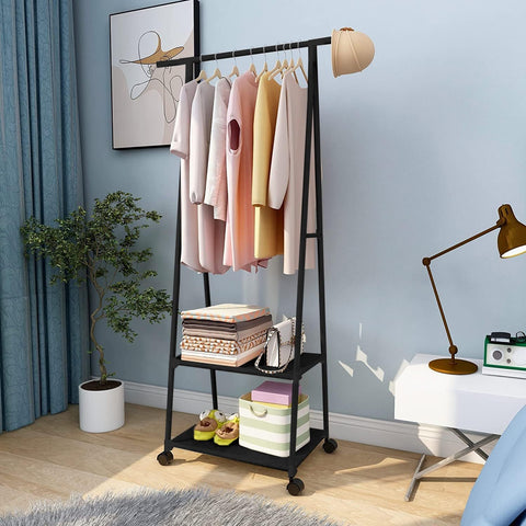 Lukzer A-Shape Garment Rack with 2 Bottom Shelves – Black & White (AS-02)