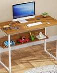 Lukzer Metal Frame Computer Desk – Engineered Wood Top (White Frame/Oak Brown Board, Black Frame/White Board) (Model: STM-005)
