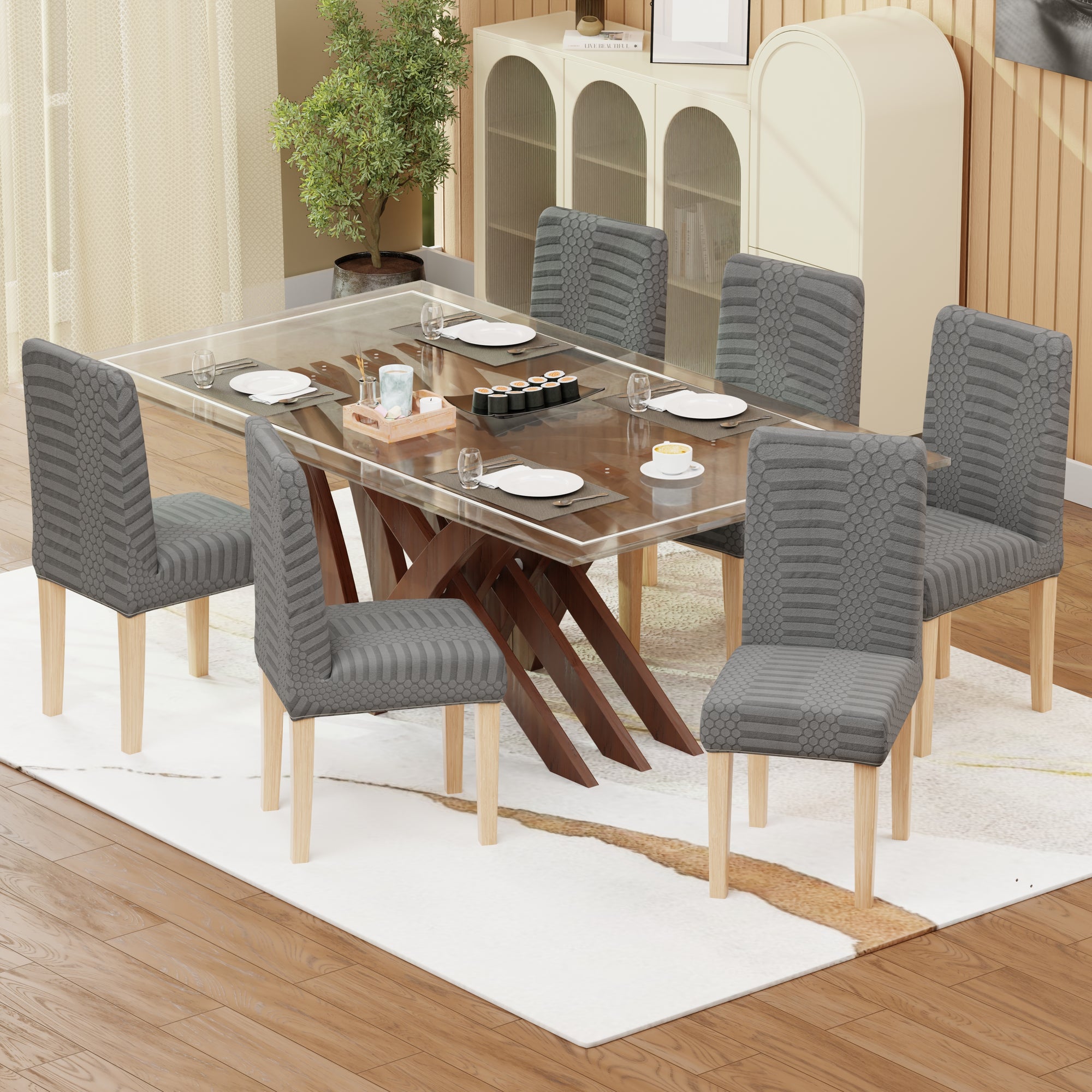 Jacquard Chair Covers (Pastel Dotted Stripe Pattern)