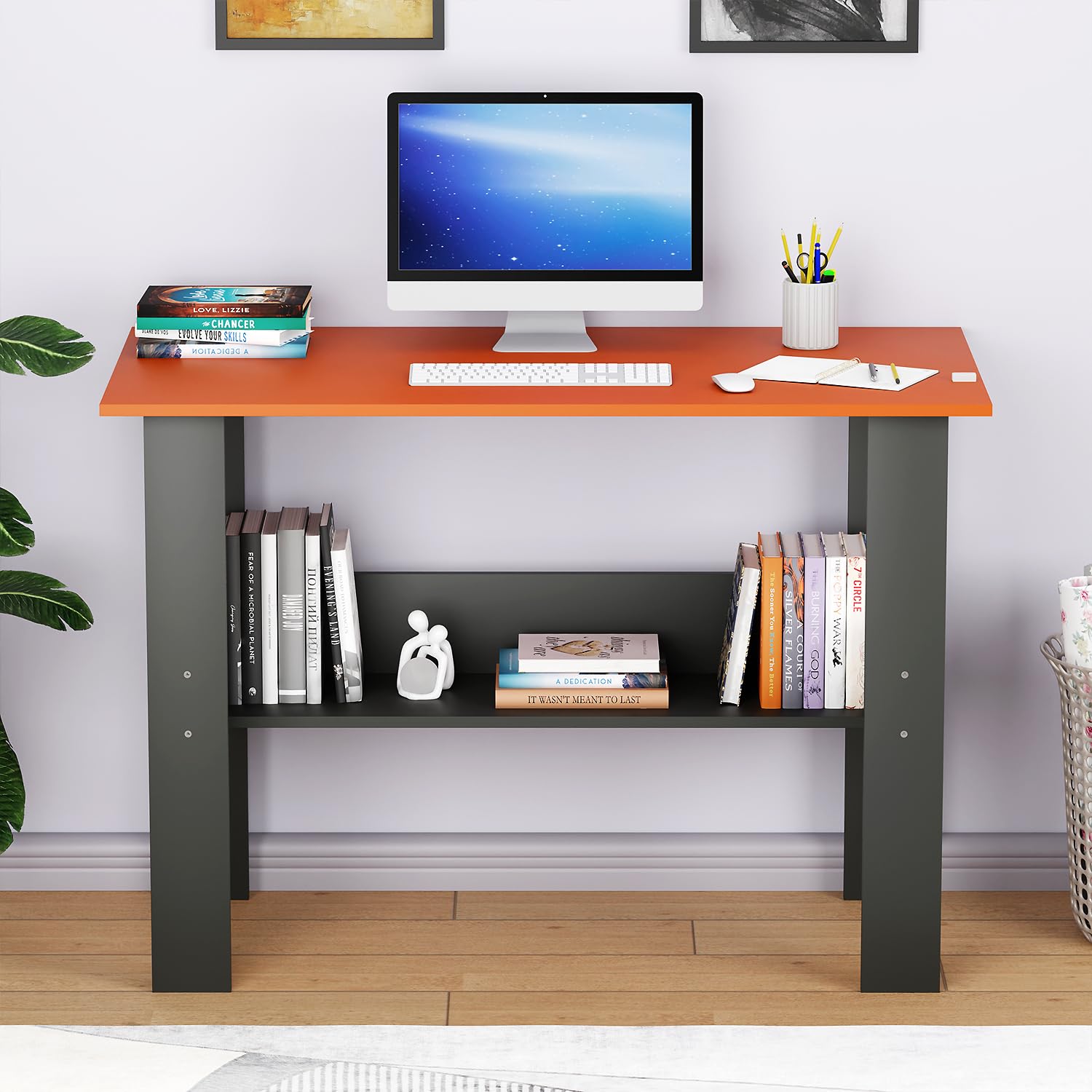 Lukzer Space-Saving Computer Table with Shelf – Modern Design, 7 Colors (ST-004)