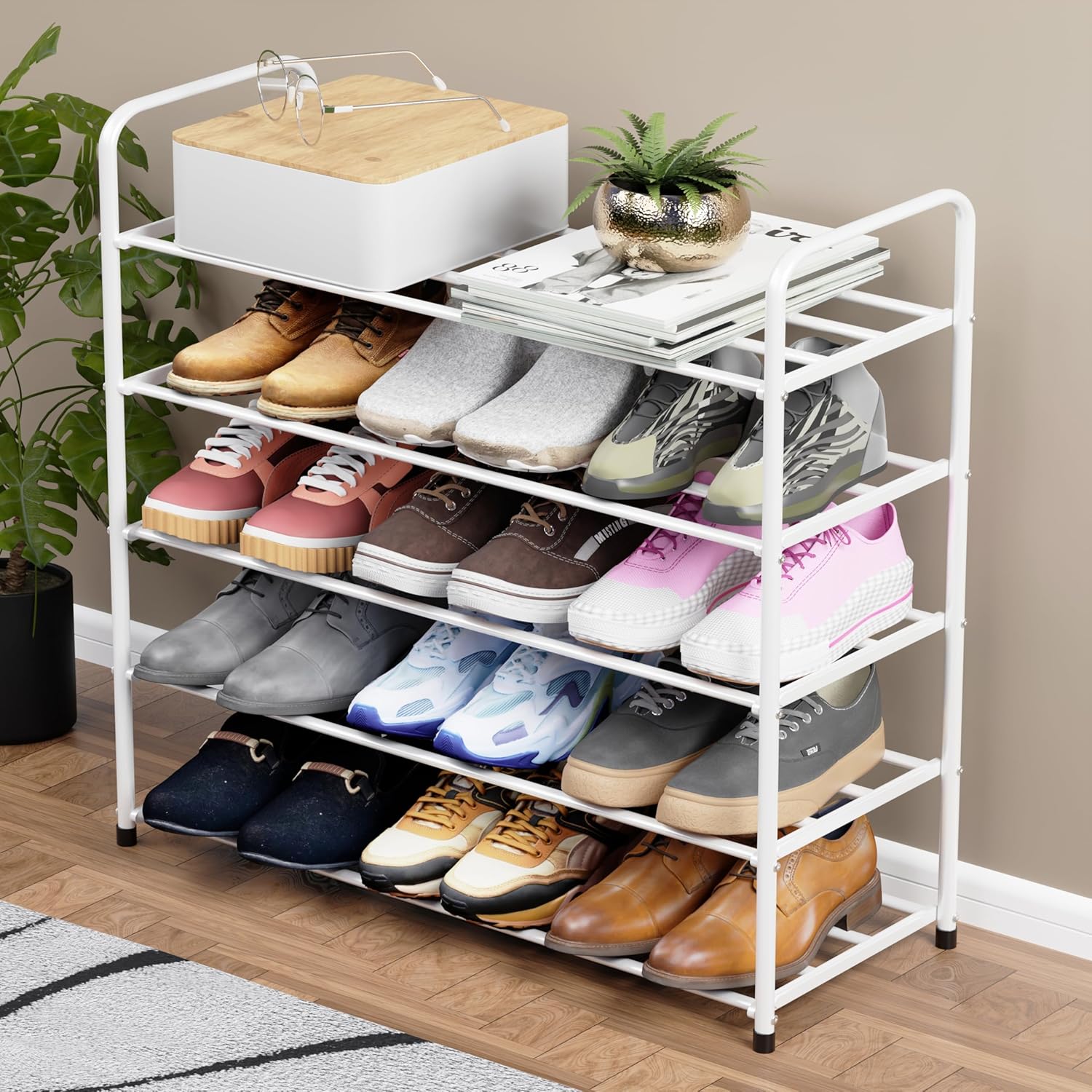 Lukzer Metal Shoe Rack &amp; Open Display Shelf – Durable Storage Organizer