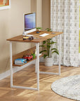 Lukzer STM-004 Sturdy Computer Desk – Metal Frame, Engineered Wood Top (White/Oak Brown, Black/White)