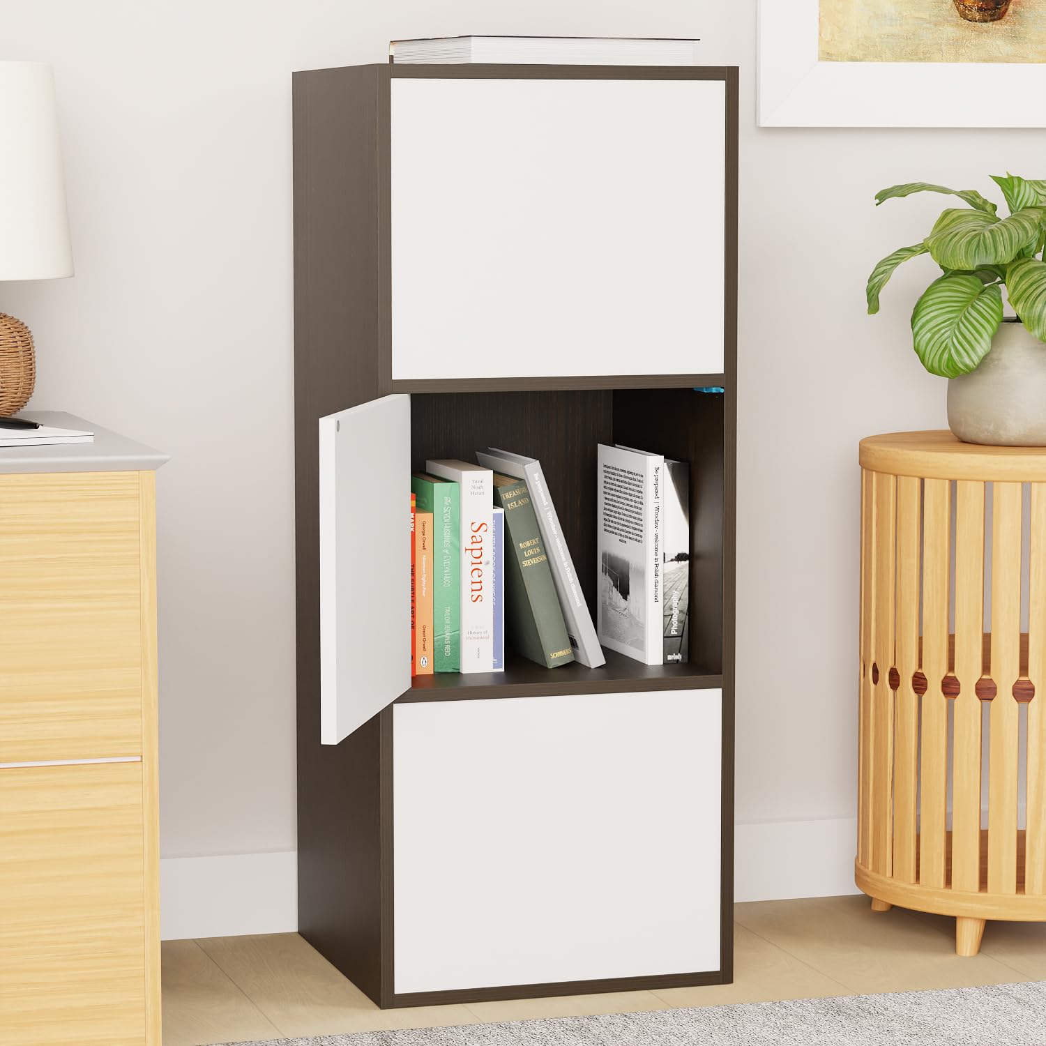 Lukzer 3-Layer Open Bookshelf &amp; Display Rack – Engineered Wood, Oak, Brown &amp; Wenge (MR-017)
