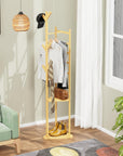 Lukzer Triangular Bamboo Coat Rack – Natural Finish, Space-Saving Design (34x34x110cm)
