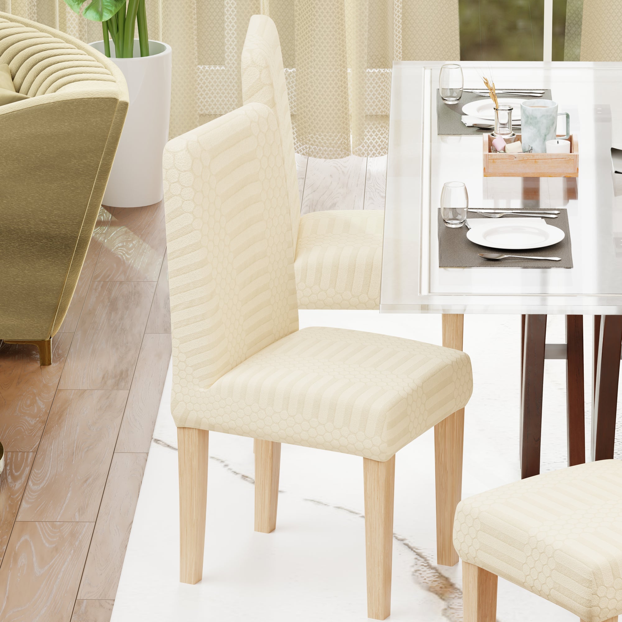 Jacquard Chair Covers (Pastel Dotted Stripe Pattern)