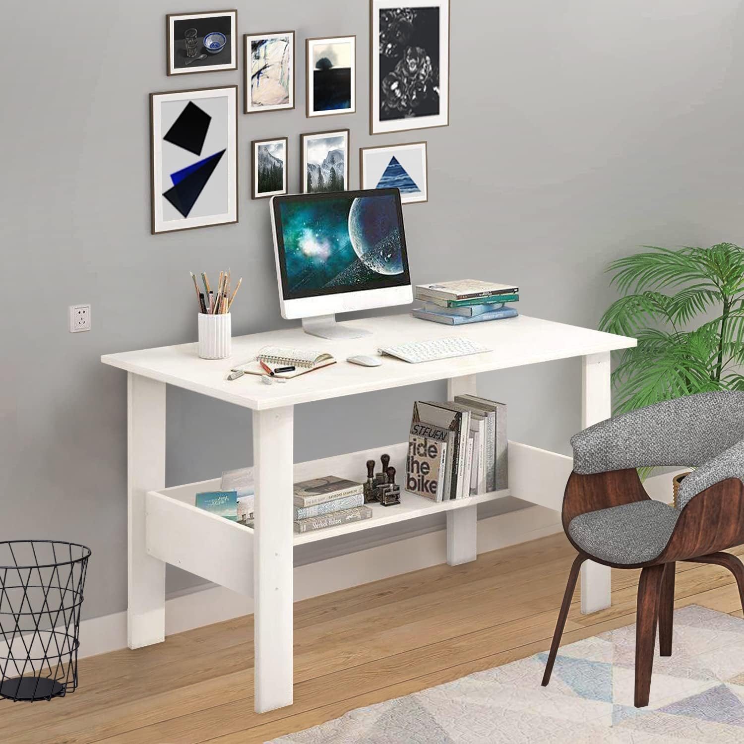 Lukzer Space-Saving Computer Table with Shelf – Modern Design, 7 Colors (ST-004)
