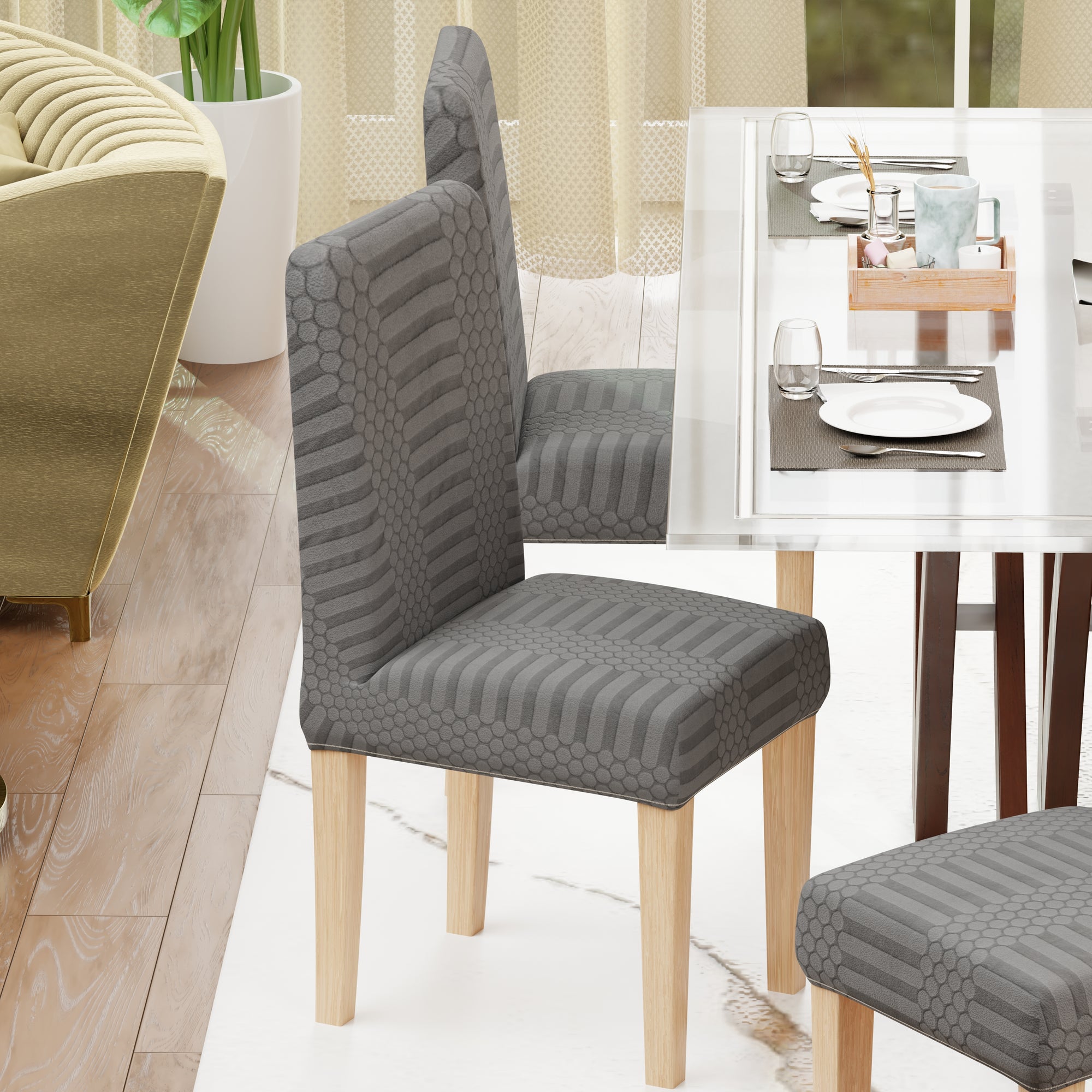 Jacquard Chair Covers (Pastel Dotted Stripe Pattern)