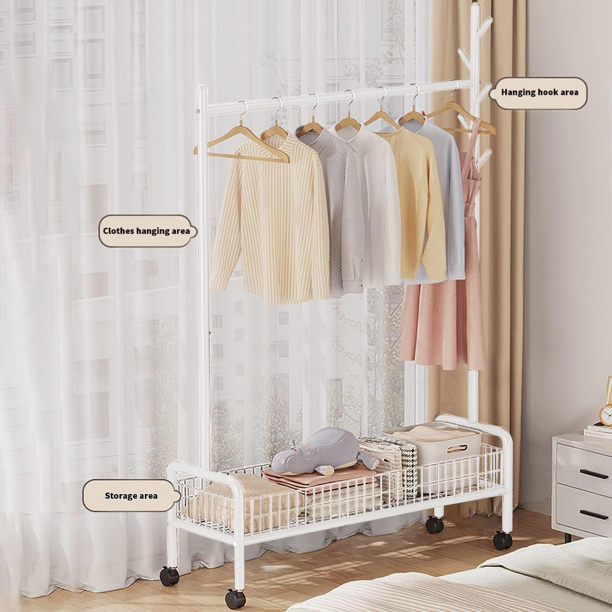 Lukzer Compact Garment Stand – 90cm, Mesh Design, Bottom Shelf (White/Gold/Black)