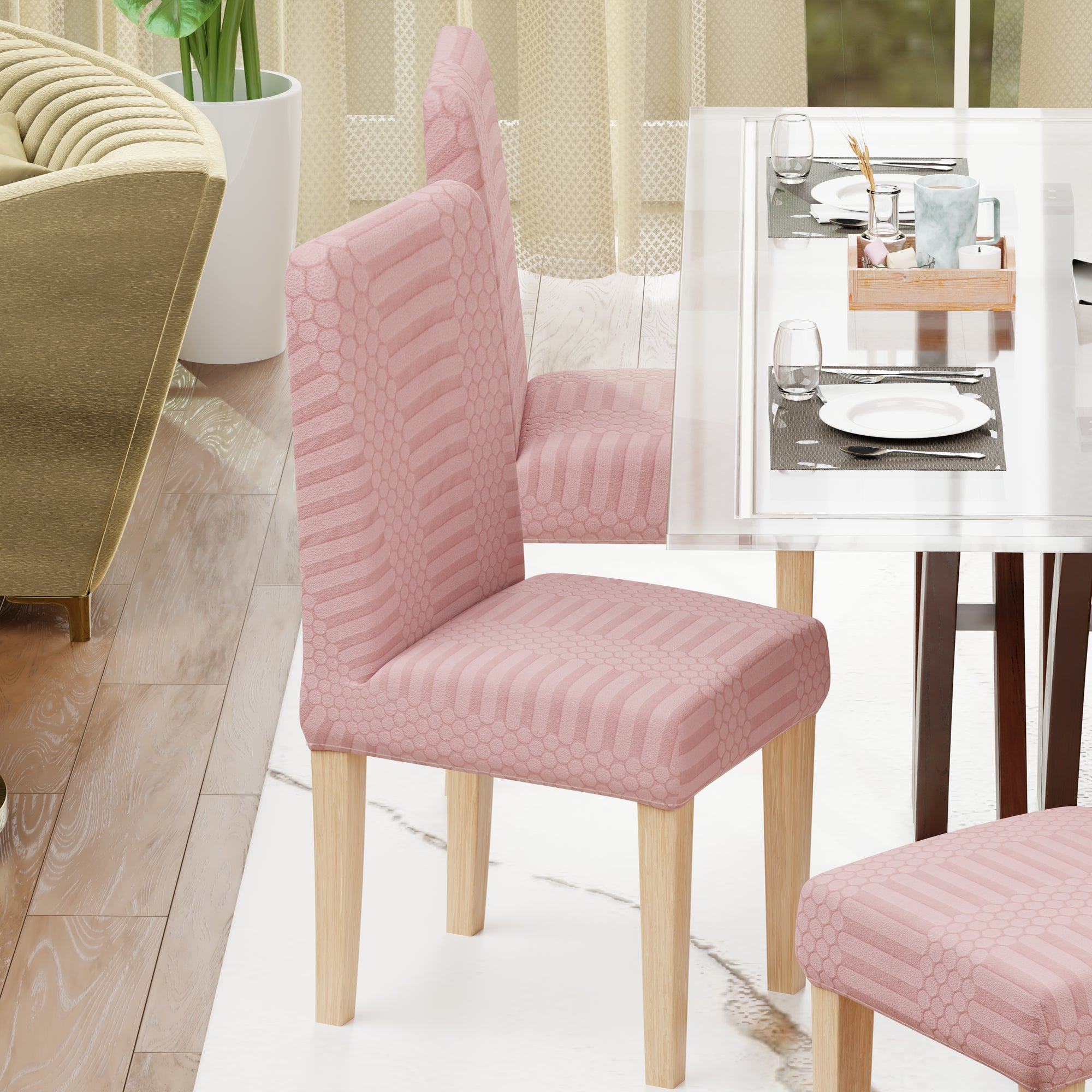 Jacquard Chair Covers (Pastel Dotted Stripe Pattern)