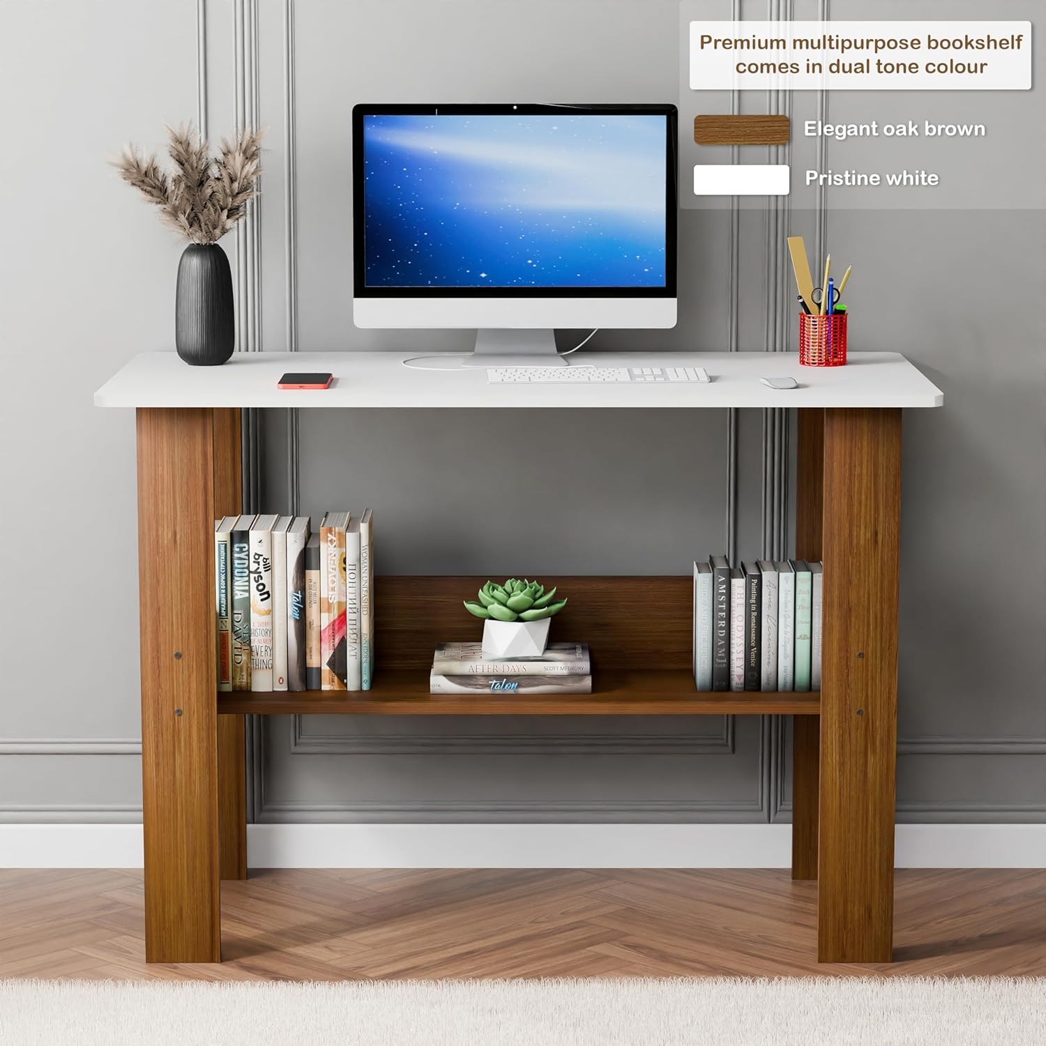 Lukzer Space-Saving Computer Table with Shelf – Modern Design, 7 Colors (ST-004)
