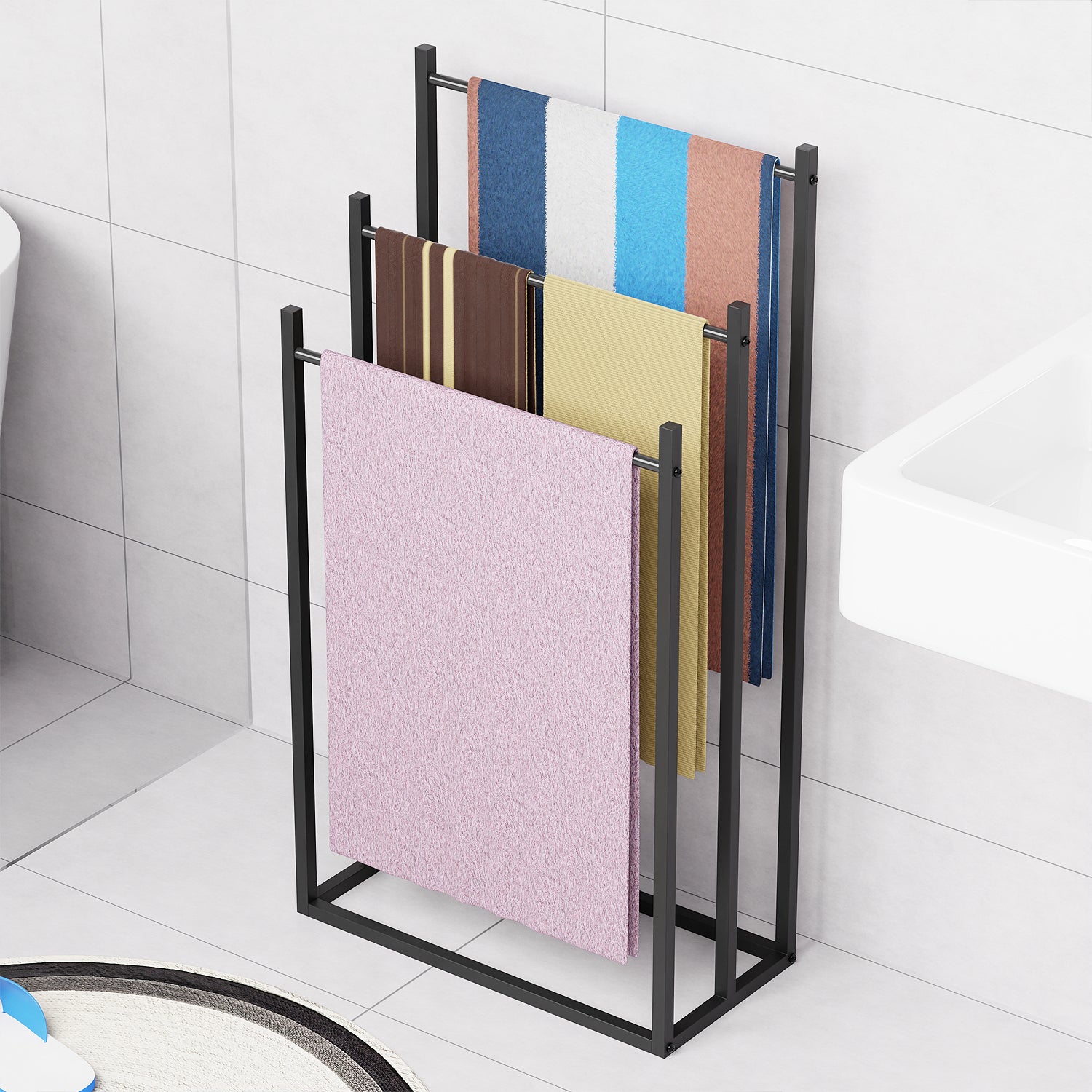 Lukzer Premium Metal Towel Rack – Sturdy &amp; Stylish (Black/White, Model: MGS-007)
