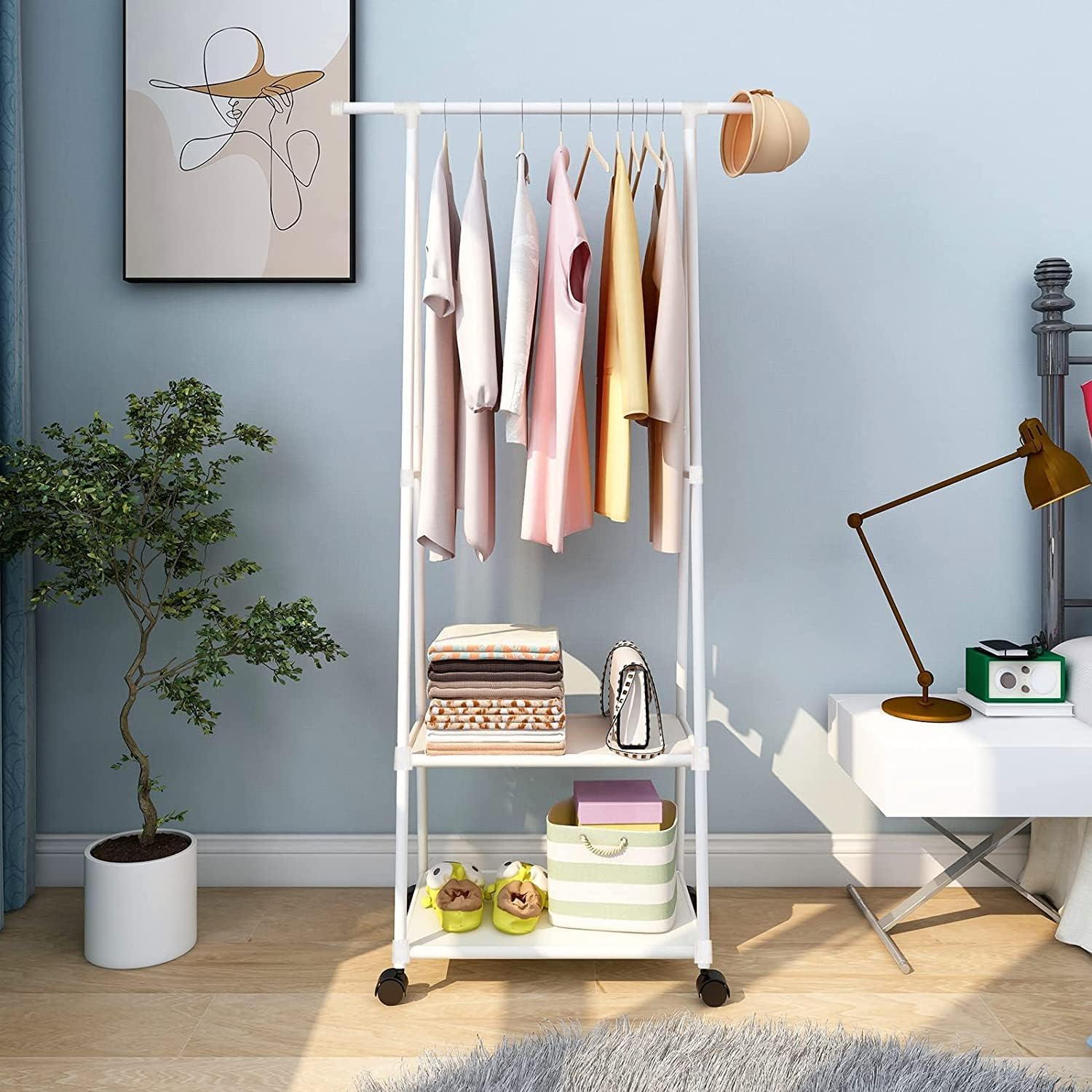 Lukzer A-Shape Garment Rack with 2 Bottom Shelves – Black &amp; White (AS-02)