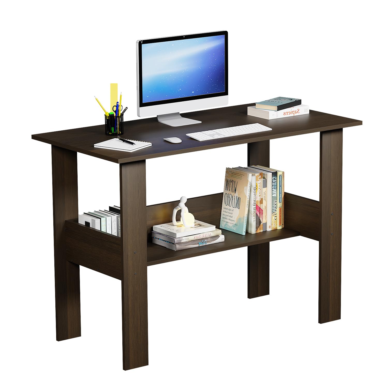 Lukzer Space-Saving Computer Table with Shelf – Modern Design, 7 Colors (ST-004)