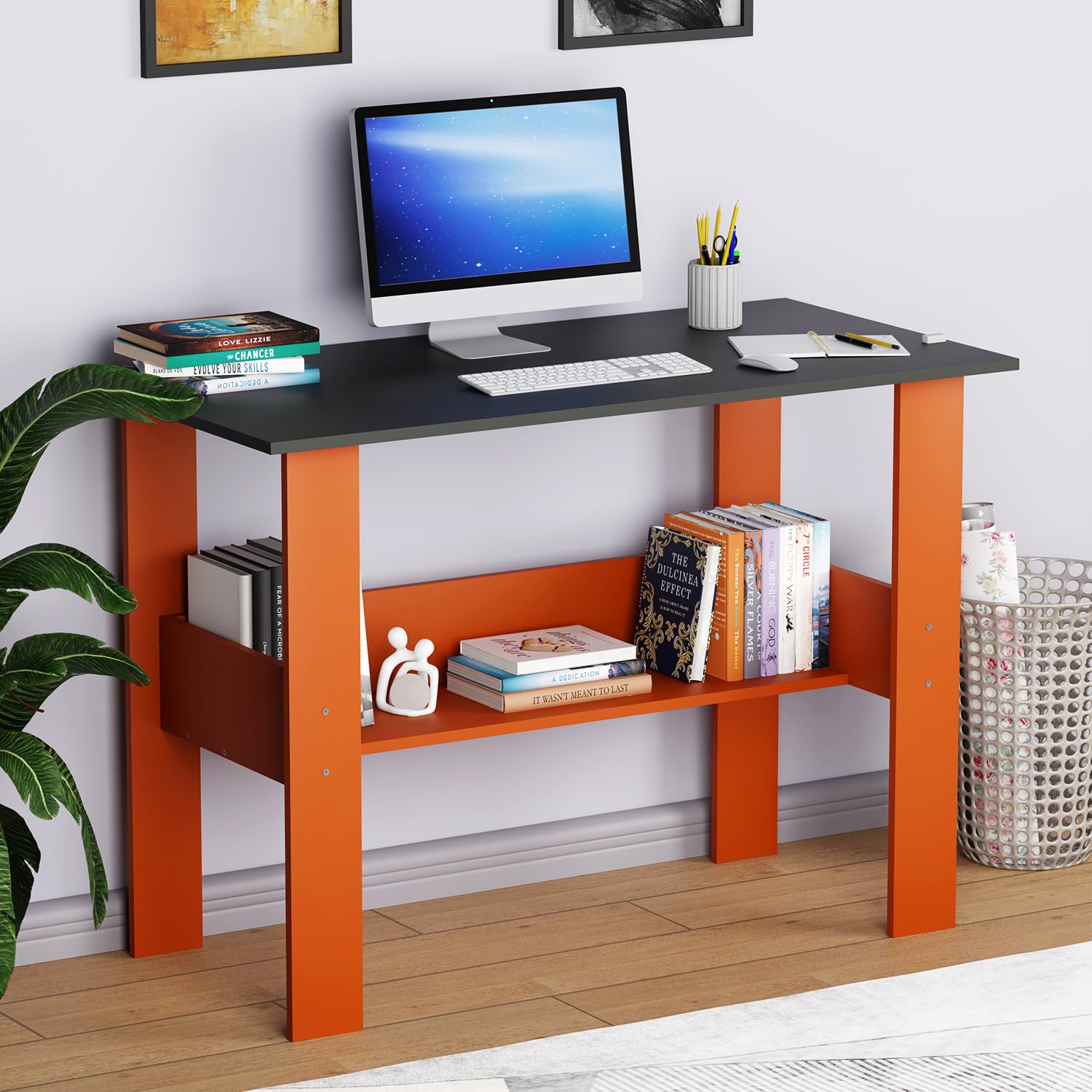 Lukzer Space-Saving Computer Table with Shelf – Modern Design, 7 Colors (ST-004)