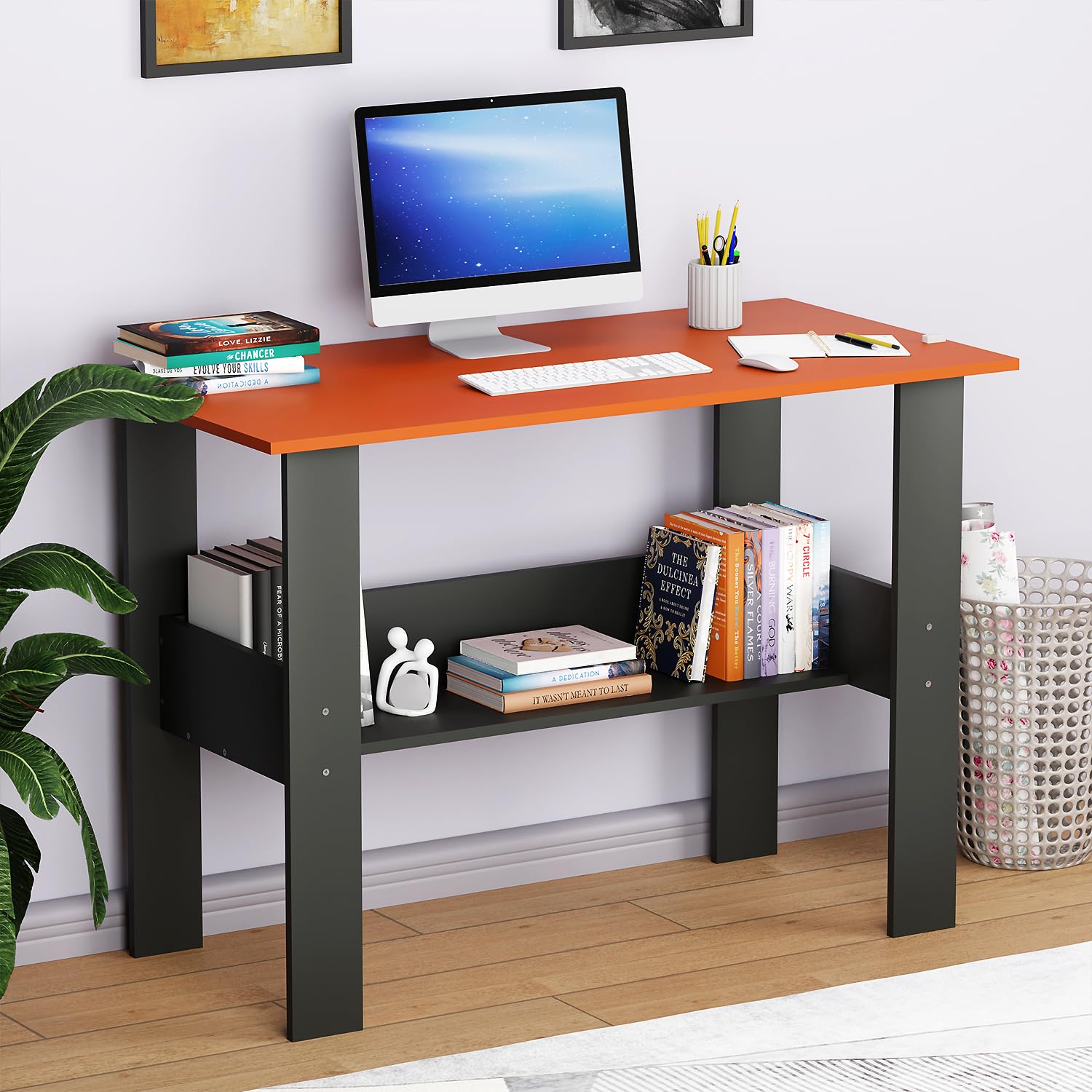 Lukzer Space-Saving Computer Table with Shelf – Modern Design, 7 Colors (ST-004)