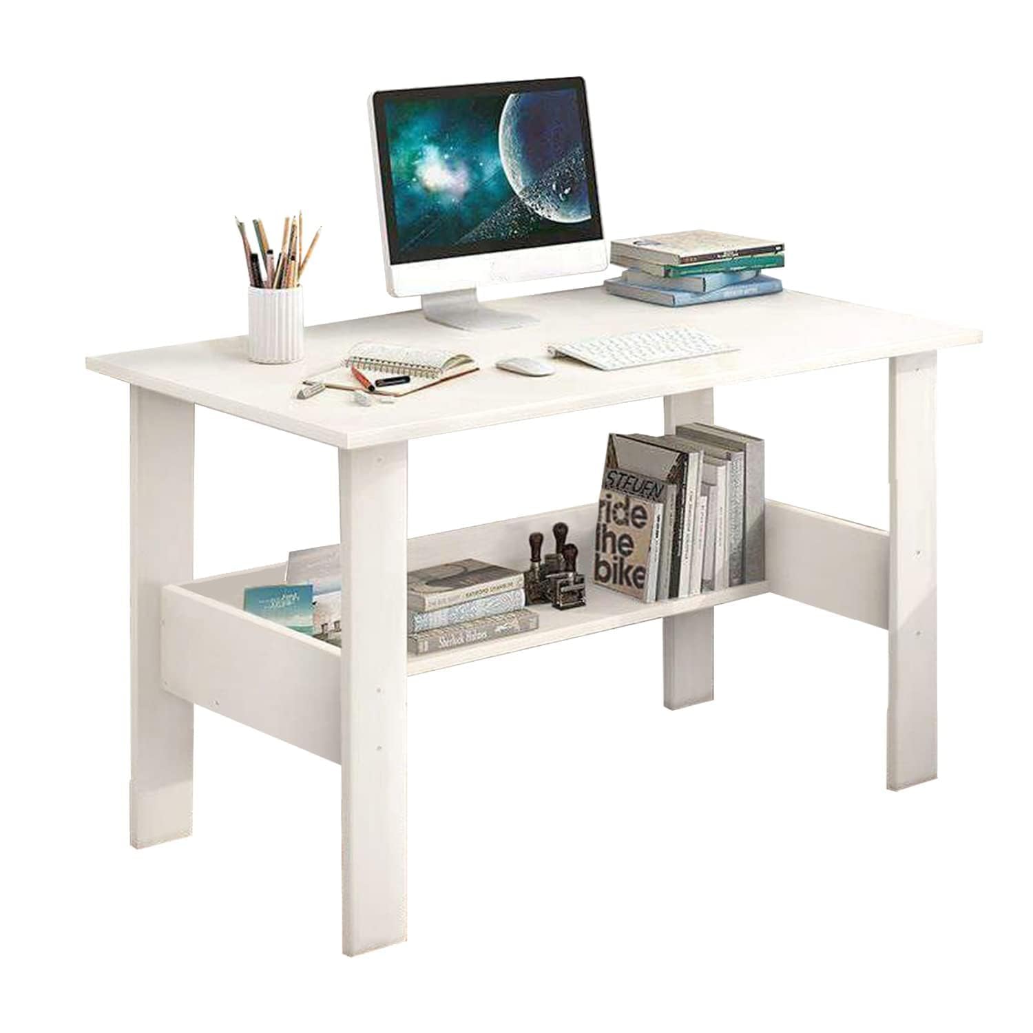Lukzer Space-Saving Computer Table with Shelf – Modern Design, 7 Colors (ST-004)