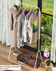 Lukzer Minimalist Single Rod Garment Stand with Coat Hanger – Modern Look (Black/White, 150x81.5x41.5cm)