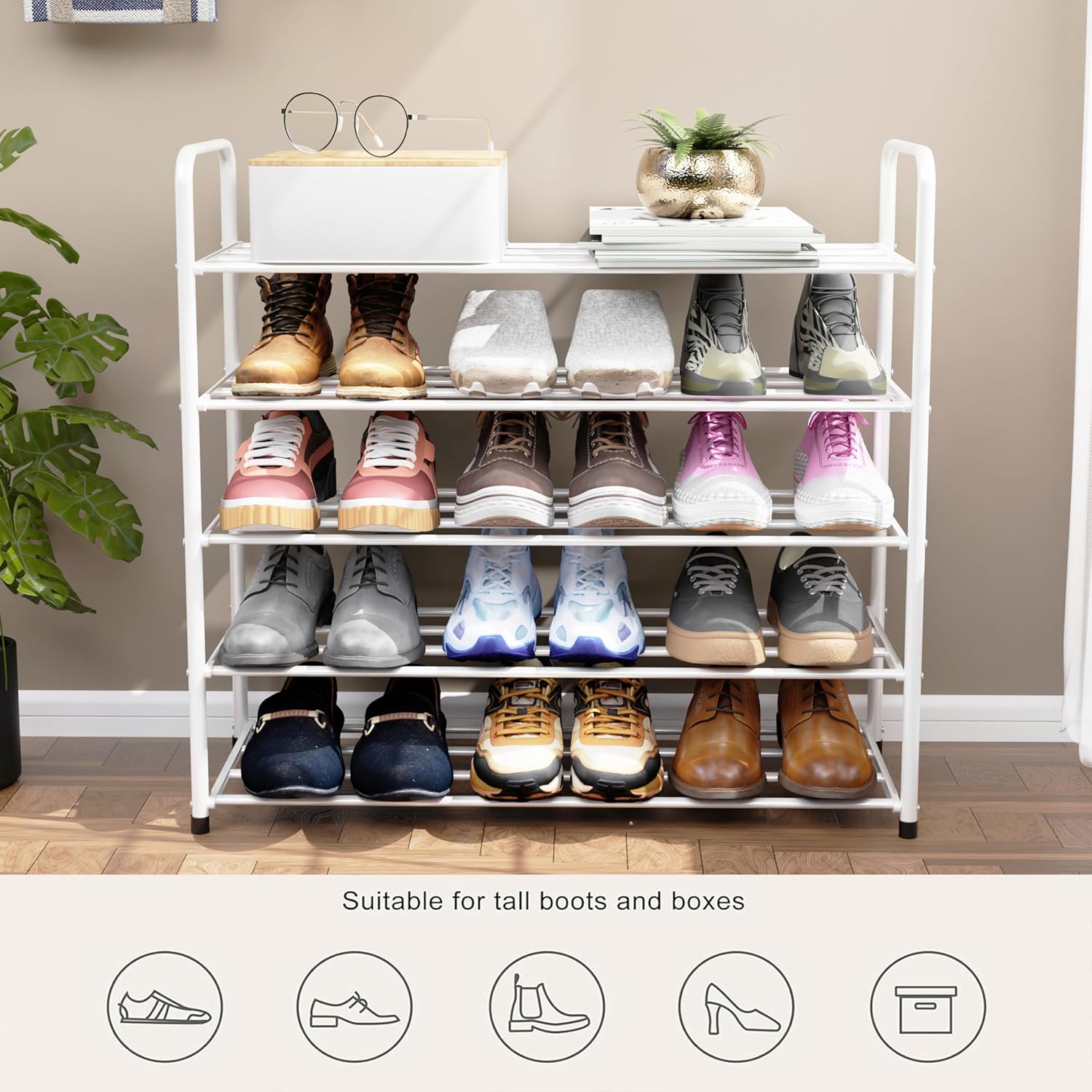 Lukzer Metal Shoe Rack &amp; Open Display Shelf – Durable Storage Organizer