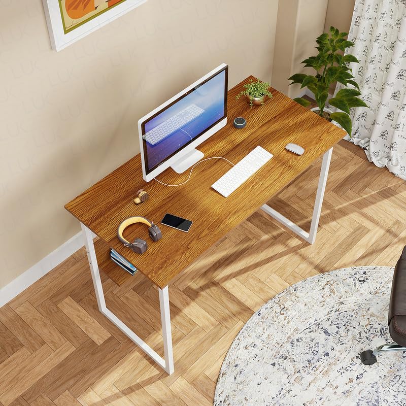 Lukzer Metal Frame Computer Desk – Engineered Wood Top (White Frame/Oak Brown Board, Black Frame/White Board) (Model: STM-005)