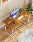 Lukzer Metal Frame Computer Desk – Engineered Wood Top (White Frame/Oak Brown Board, Black Frame/White Board) (Model: STM-005)
