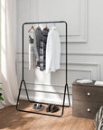 Lukzer Minimalist Single Rod Garment Stand with Coat Hanger – Modern Look (Black/White, 150x81.5x41.5cm)