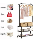 Lukzer Metal Garment Stand with 2 & 3 Bottom Shelves – Durable Clothing Organizer (Black/White)