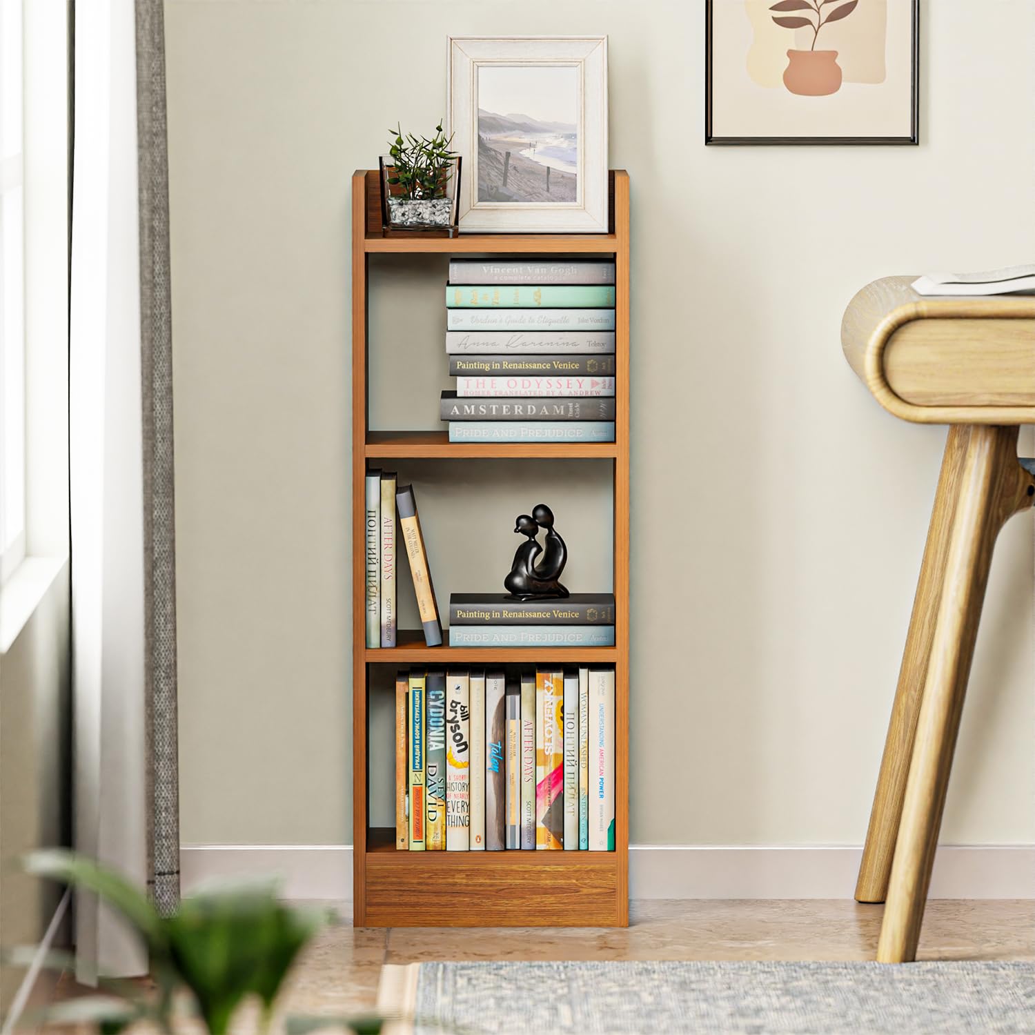 Lukzer 3-Layer Engineered Wood Multipurpose Rack &amp; Bookshelf – Light Oak, Oak, Brown, White, Wenge (MR-010, 90x33x24 cm)